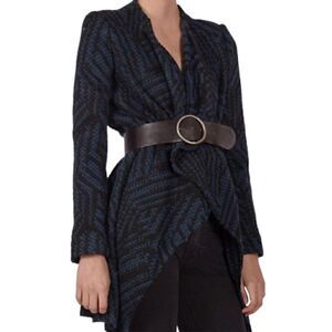 ba&sh Geometric Long Sleeve Wool Open Front Long Cardigan Cape Sweater Size 3